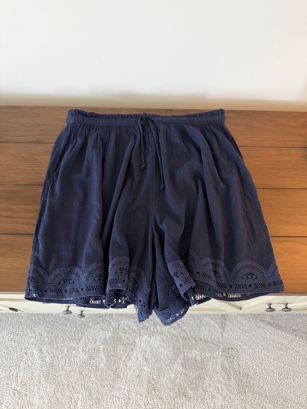 aerie Navy Blue Crochet Trim Lounge Shorts - Picture 2 of 6
